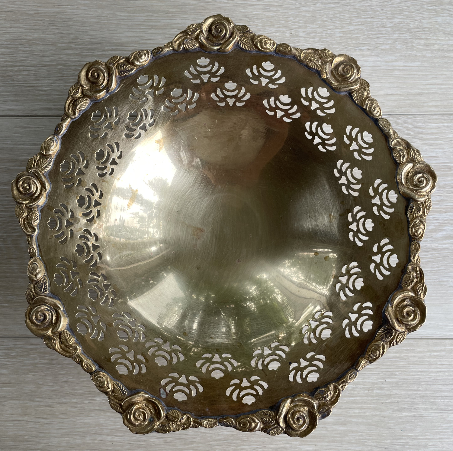 Brass Roses Pedestal Bowl