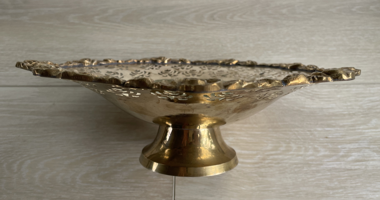 Brass Roses Pedestal Bowl - Image 4
