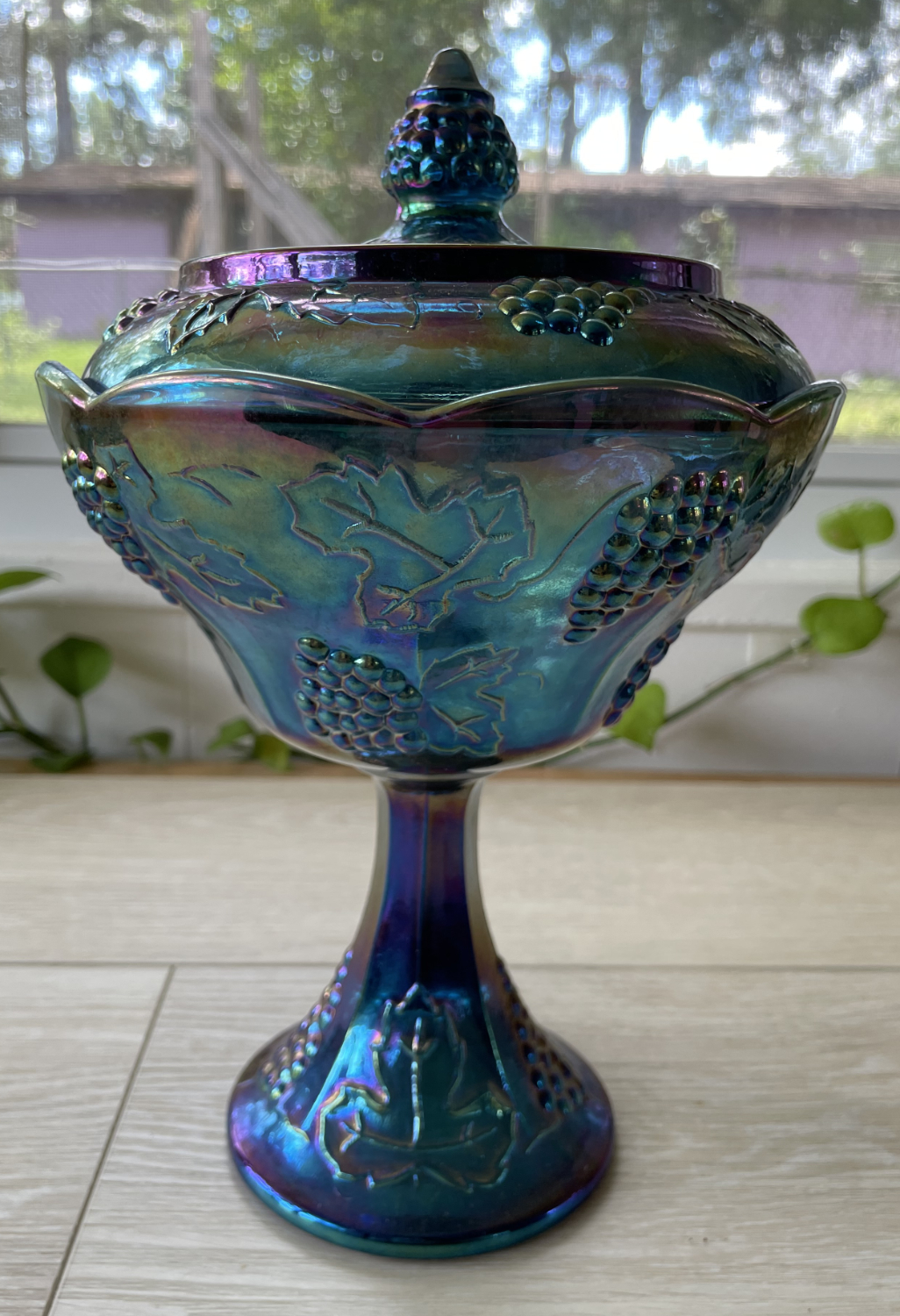 Carnival Glass Pedestal Bowl