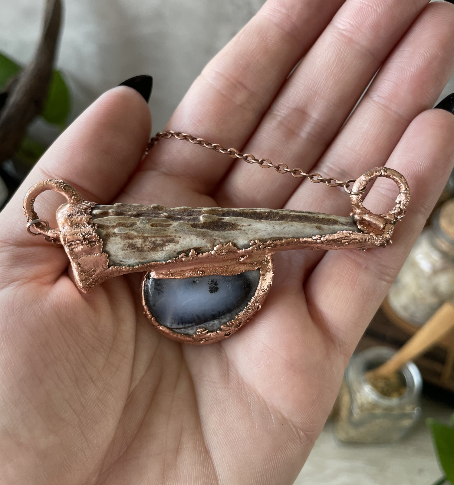 Horizontal Antler Point and Dendritic Opal Cab in Copper - Image 2