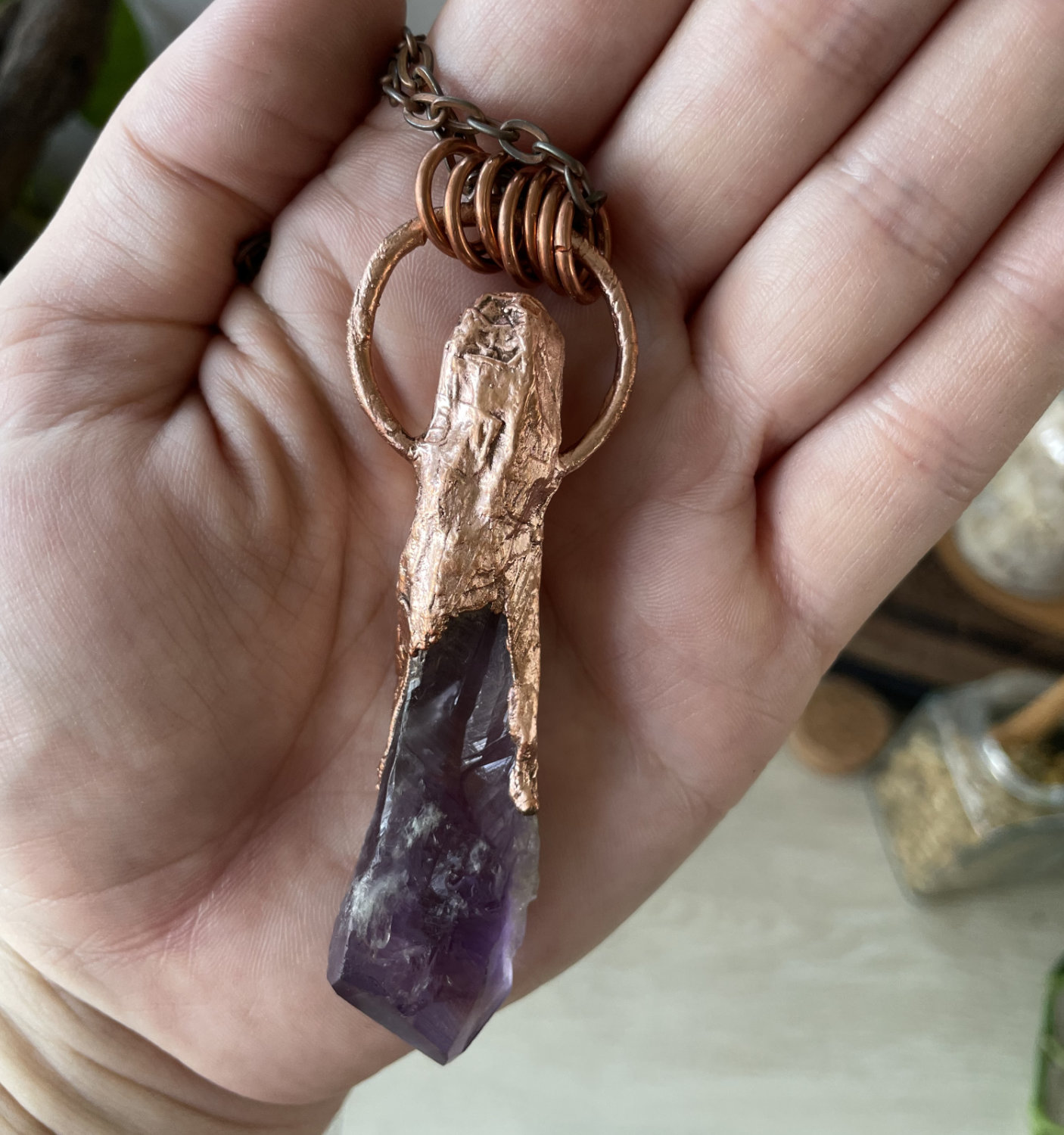Large Amethyst Wand with Labradorite Marquise Accent in Copper - Image 2