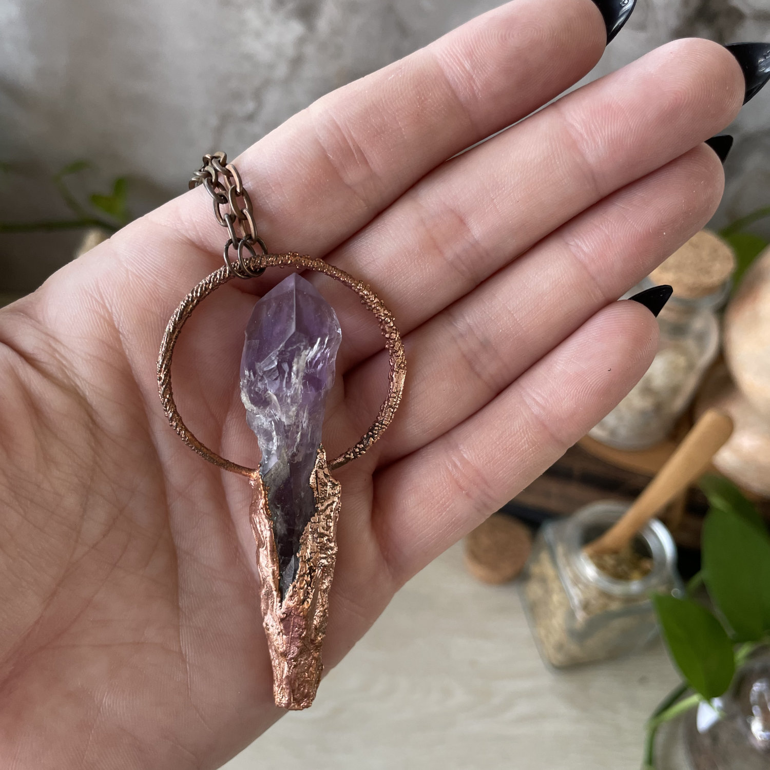 Upright Amethyst Wand in Copper