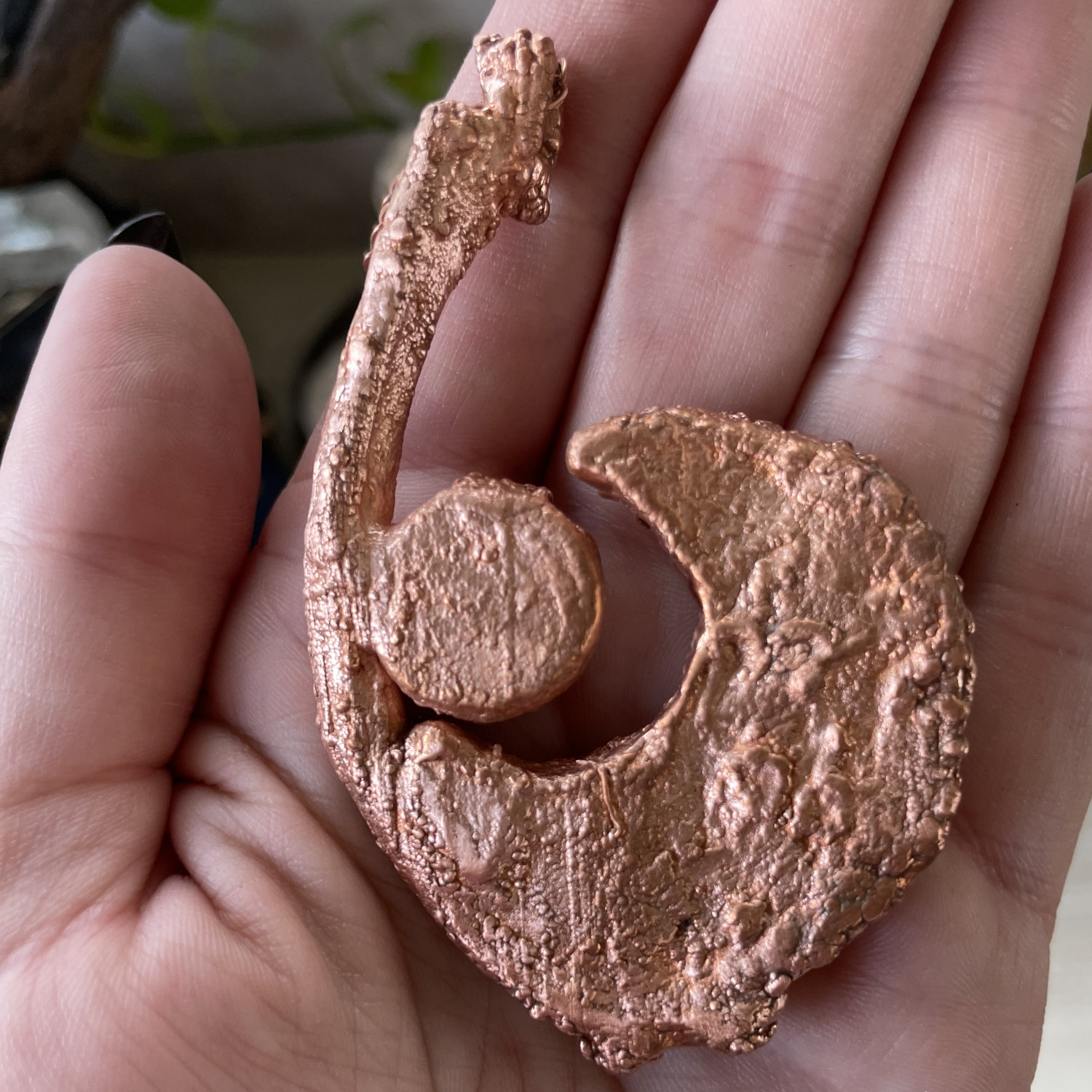 Gray Druzy Moon with Raw Round Tourmaline and Bone Accent in Copper - Image 4