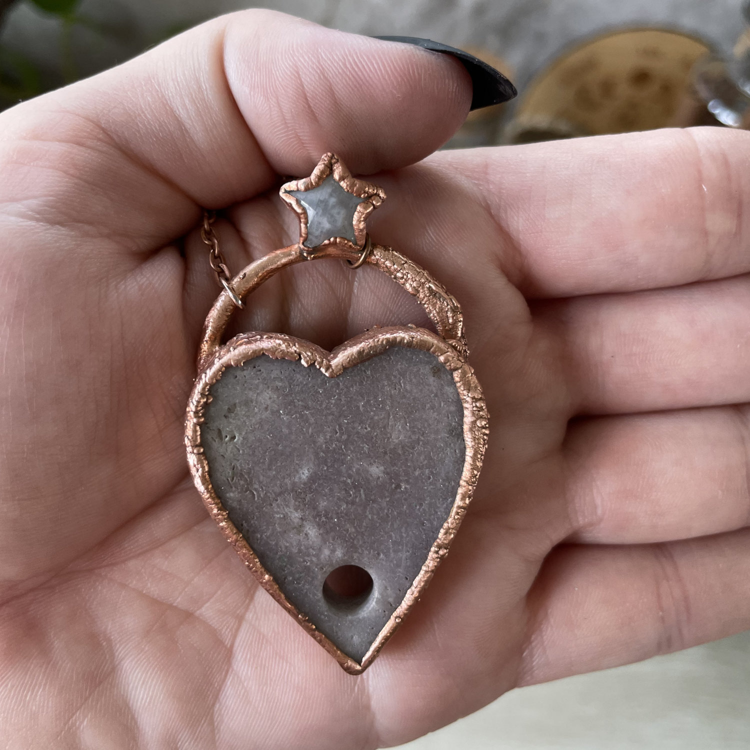 Pink Amethyst Planchette with Moonstone Star Accent in Copper