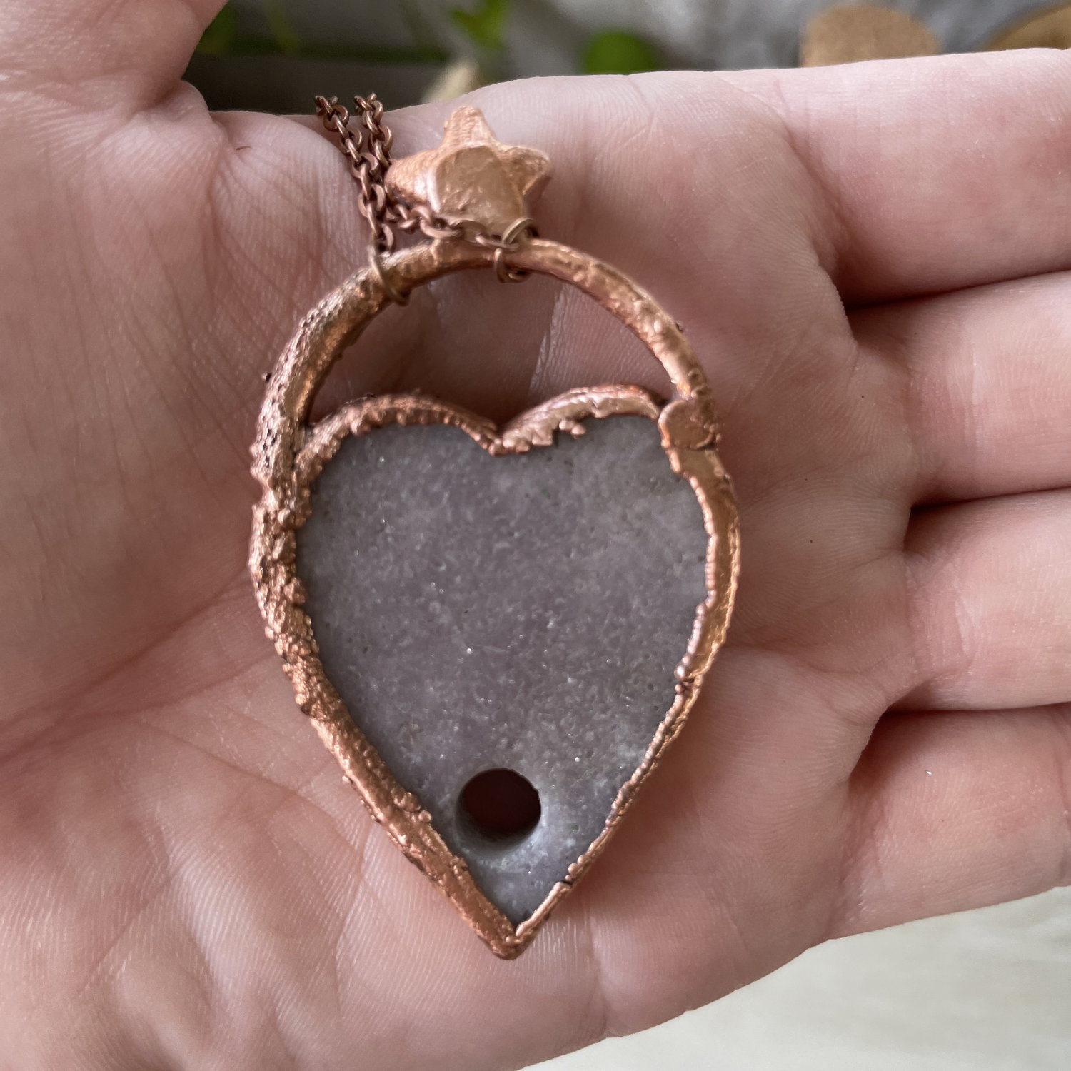 Pink Amethyst Planchette with Moonstone Star Accent in Copper - Image 2