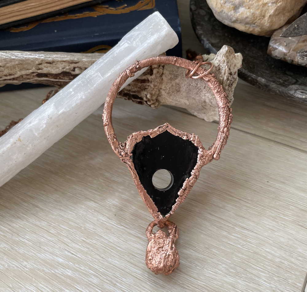 Fossilized Palm Root Planchette with Moonstone Teardrop Accent in Copper - Image 2