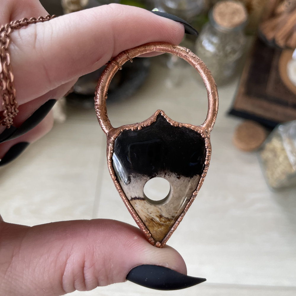 Fossilized Palm Root Planchette in Copper