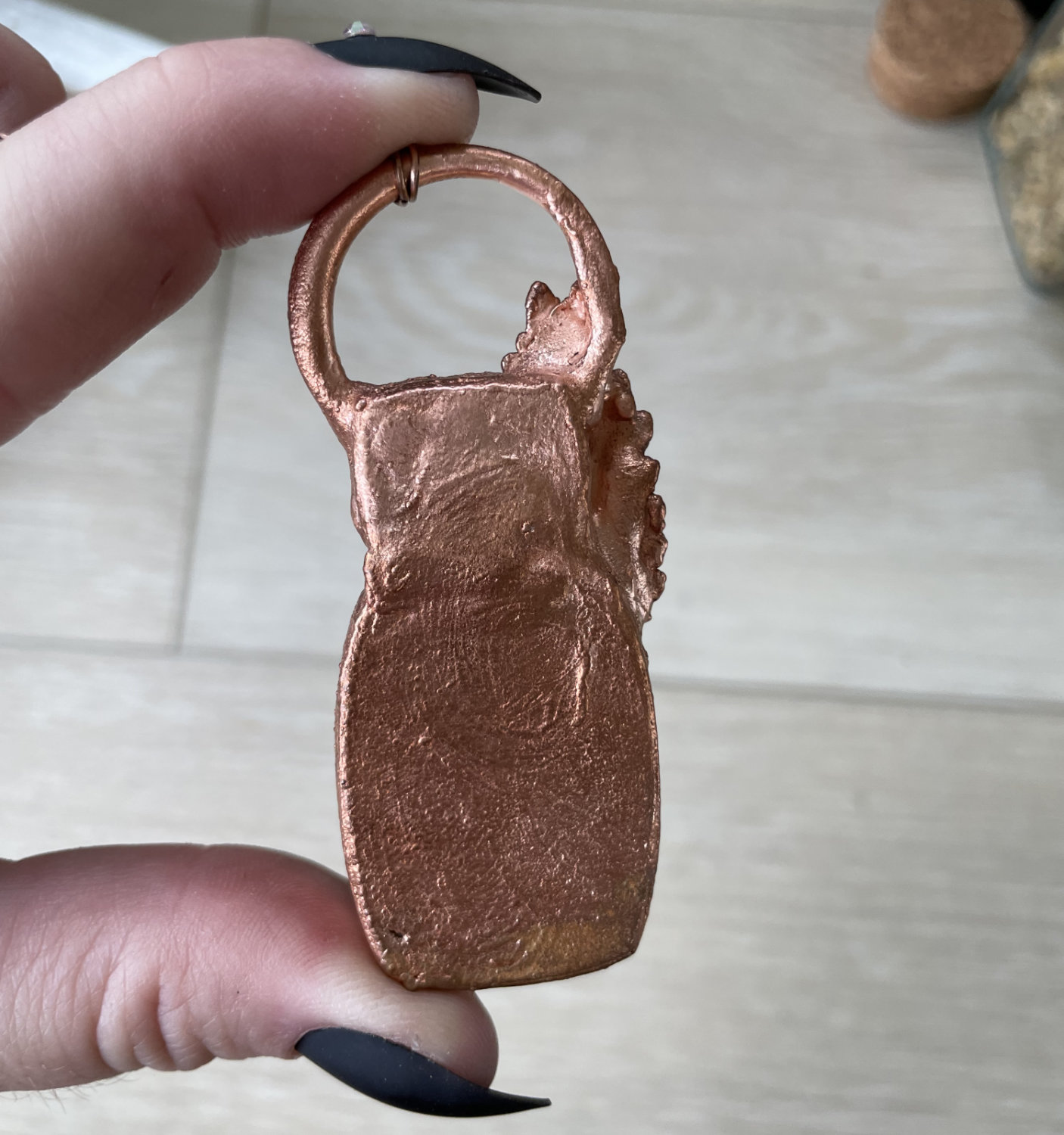 Rectangular Solnhofen Limestone and Raw Tourmaline Rectangle with Fern Accent in Copper - Image 4