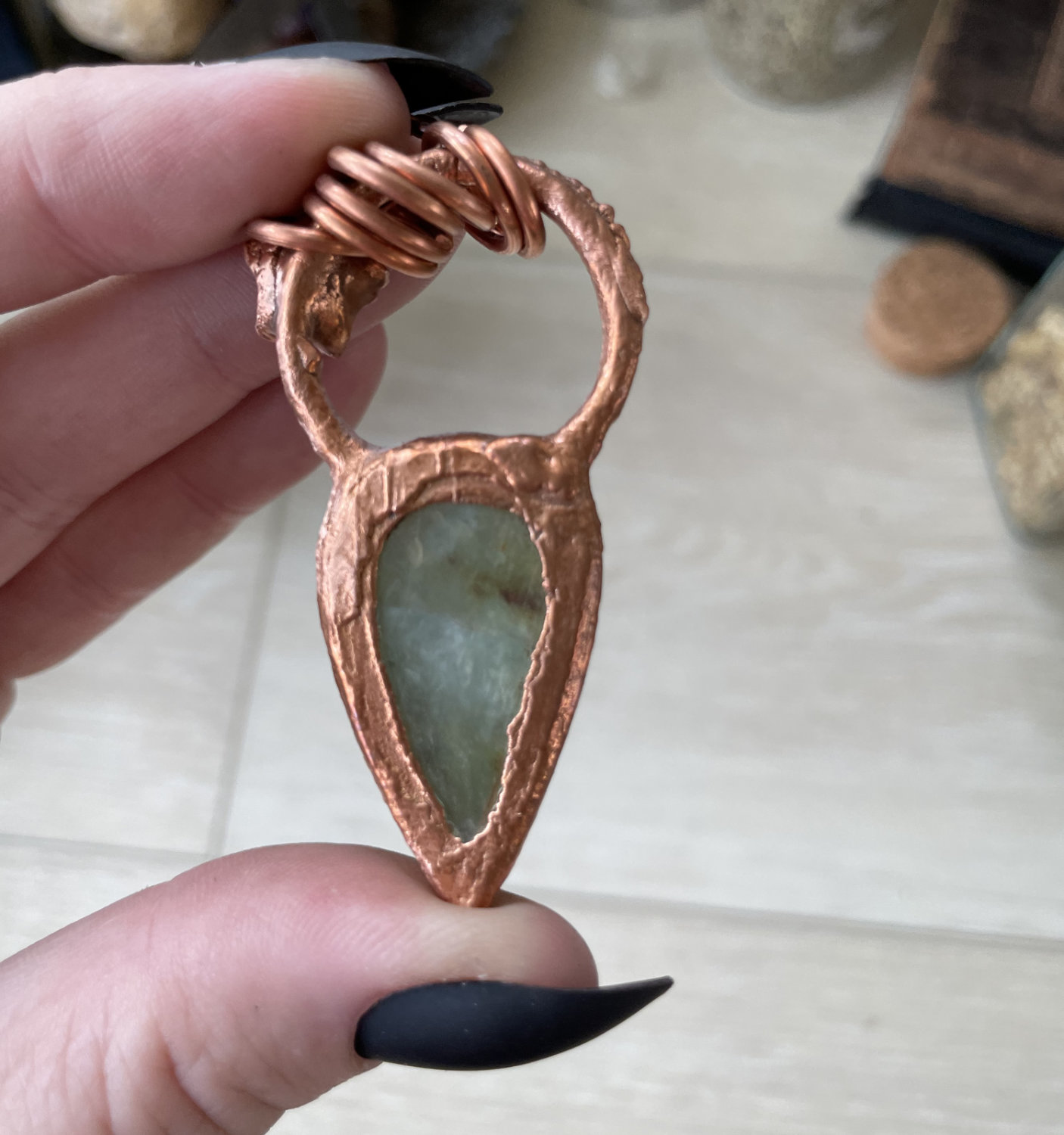Aquamarine Teardrop Necklace with Moonstone Star Accent in Copper - Image 3
