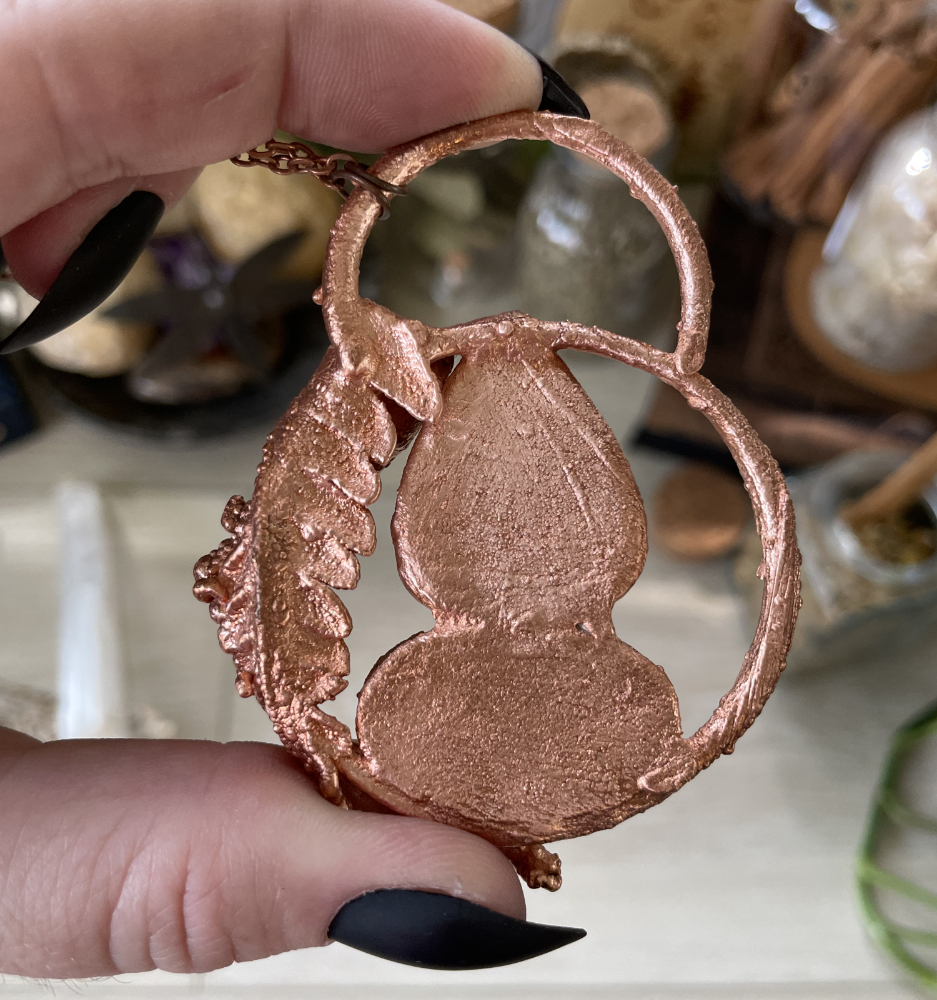 Moonstone Teardrop with Raw Tourmaline and Fern Accent in Copper - Image 4