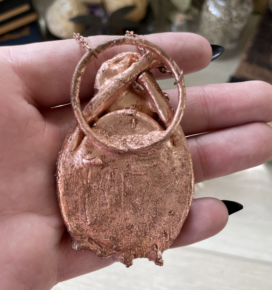 Marcasite with Knapped Quartz Crescent Moon and Bone Frame in Copper - Image 2