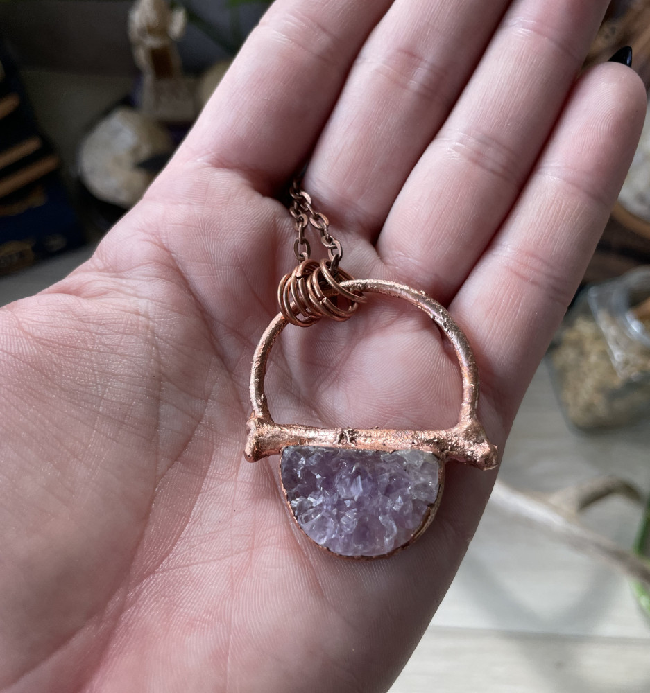 Half Moon Druzy Amethyst with Bone Accent in Copper - Image 2