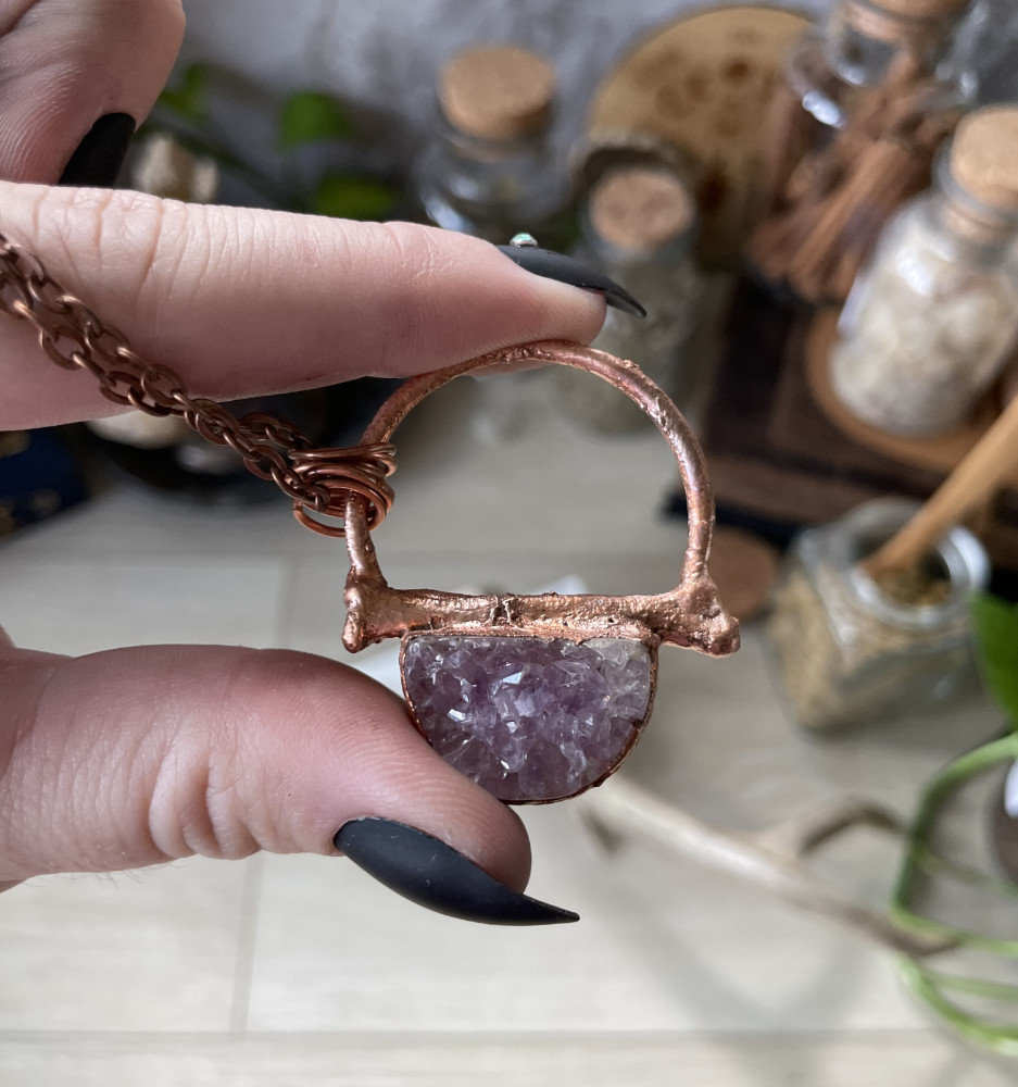 Half Moon Druzy Amethyst with Bone Accent in Copper