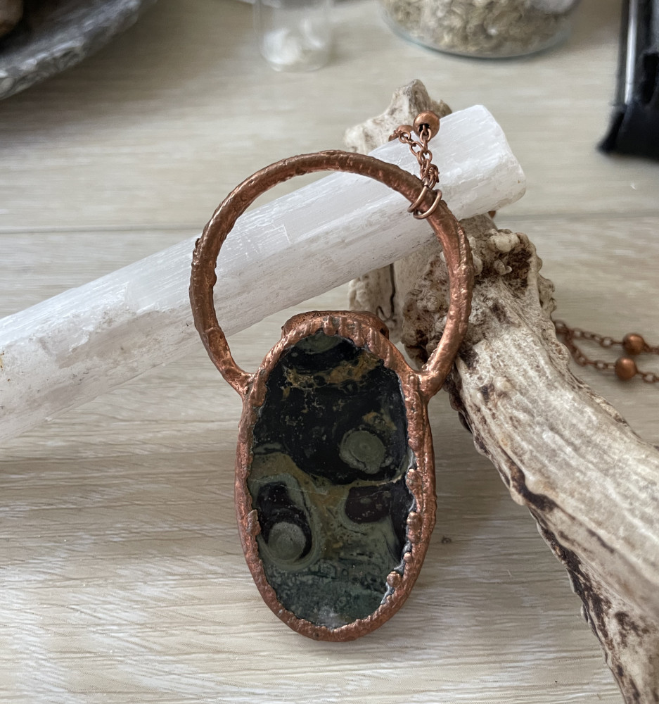 Kambaba Jasper and Bird Skull Accent in Copper over Brass - Image 2